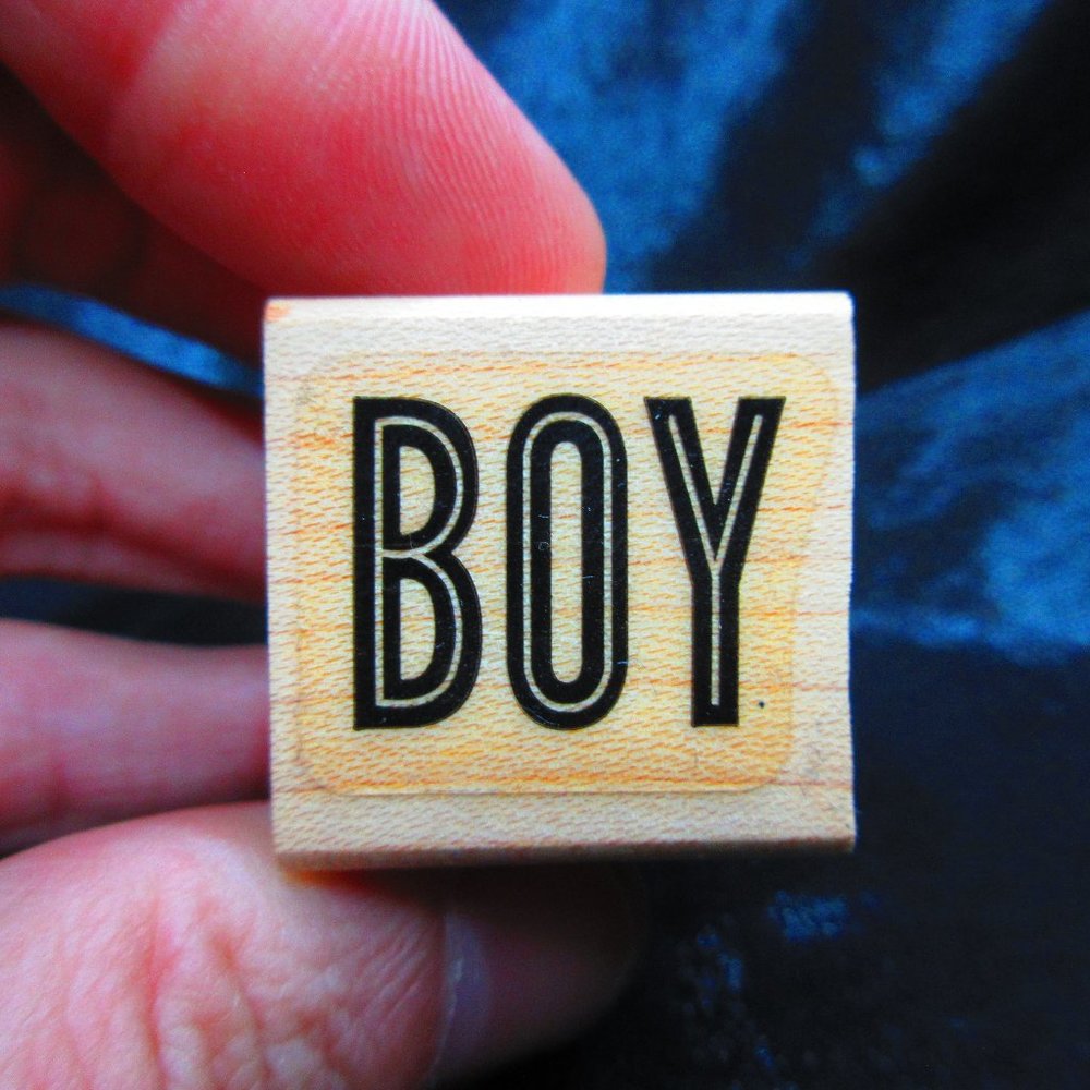 Boy Wood Mounted Stamp 1" X 1"